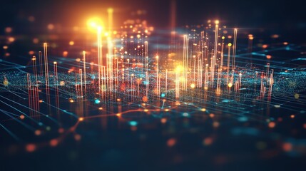 Obraz premium Abstract Digital Data Visualization: A Network of Illuminated Lines and Points