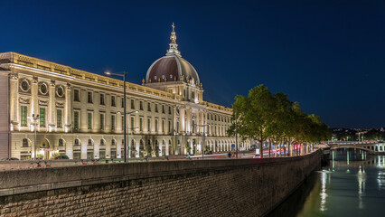 The Grand Hotel-Dieu night timelapse hyperlapse in Lyon, France.