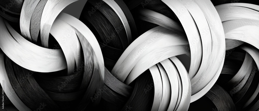 Canvas Prints abstract black and white woven background with curved lines and fluid motion
