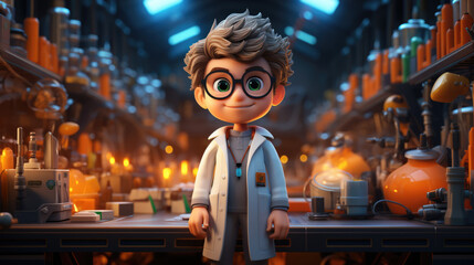 Obraz premium generated illustration of 3d male scientist character in a laboratary