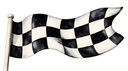 Checkered flag waving in the wind on a transparent background with black and white squares