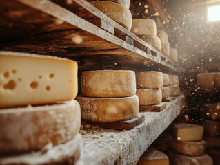Rustic Cheese Cellar with Aging Cheese Wheels