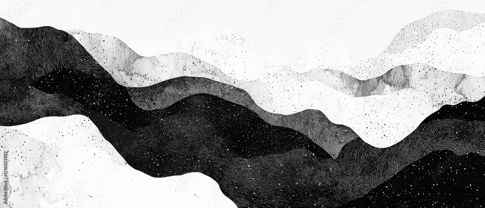 Sticker abstract black and white background with waves and textures for creative projects