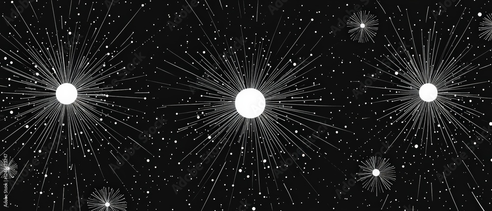 Sticker abstract black and white background with various stars creating a cosmic atmospheric design for crea