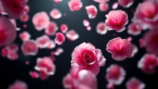 Pink Flowers Falling on Black Background - Beautiful Floral Animation Loop