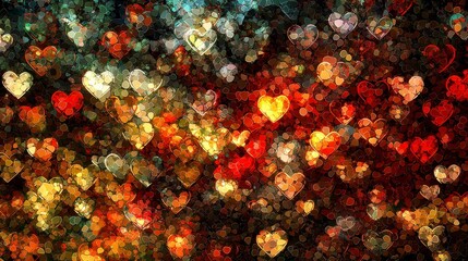 Fototapeta premium Colorful Heart Shapes Over Blurred Background with Bokeh Effect