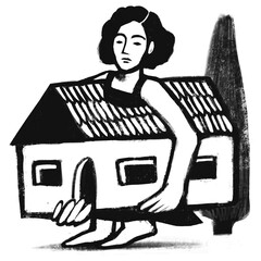 Il peso della casa e della famiglia - Metafora visiva dell'impegno. Simboleggia il peso emotivo o fisico associato alla casa e alle responsabilità personali.