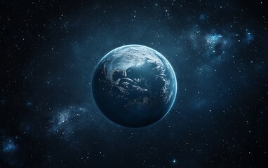 Obraz premium View of planet earth from space with a stunning starry background in deep blue tones