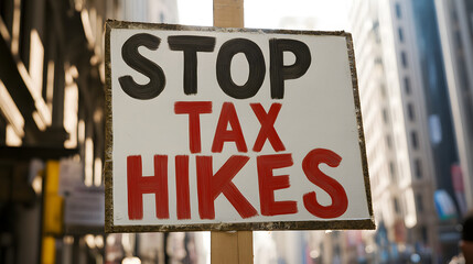 Economic protest sign bold protest board with STOP TAX HIKES