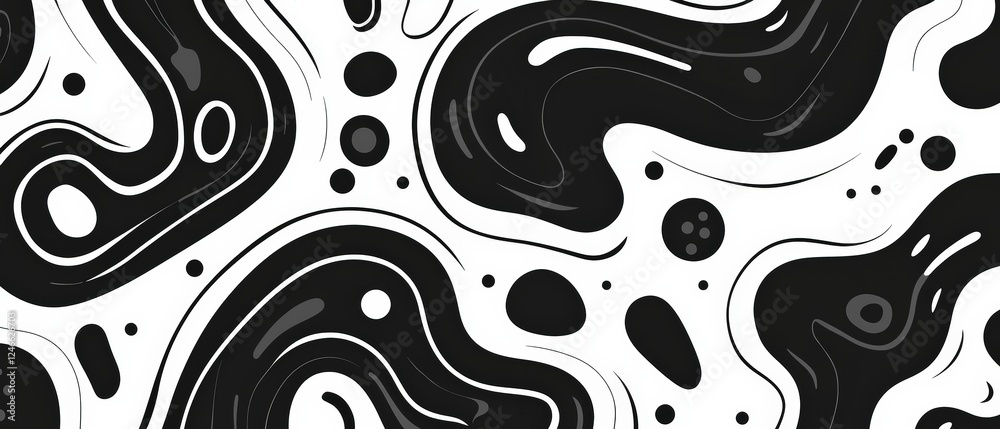 Sticker abstract black and white maze background with fluid shapes and organic patterns for creative design 