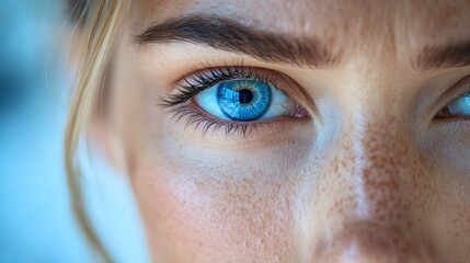 Close up of a womans blue eyes with a focus on vision and thoughtful expression in a portrait setting