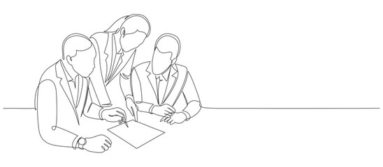 Line art Illustration of business people working together in the office. One line art style