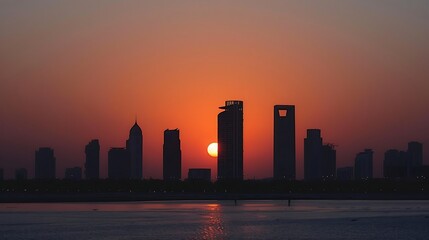 Dubai skyline at sunset, United Arab Emirates. Dubai is the fastest growing city in the world.