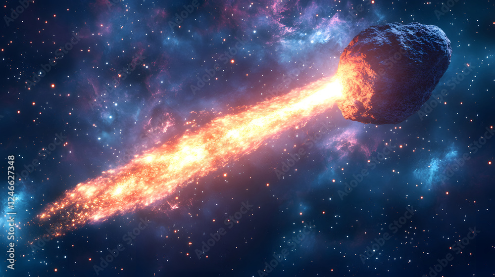 Poster asteroid collision event in space astronomical phenomenon digital art cosmic environment dramatic vi