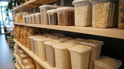 Diverse Collection of Grains and Seeds in Clear Containers
