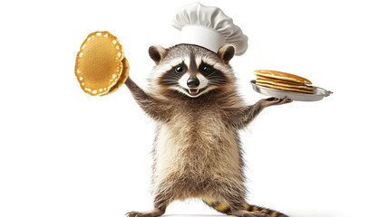 Cheerful raccoon wearing a tiny chef hat cab be used in social media, restaurant or cafe marketing, culinary blogs, children's books, event invitations, merchandise