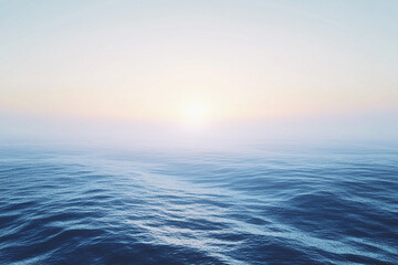 Obraz premium Sunset over calm ocean waters creates a serene atmosphere with vibrant colors on the horizon