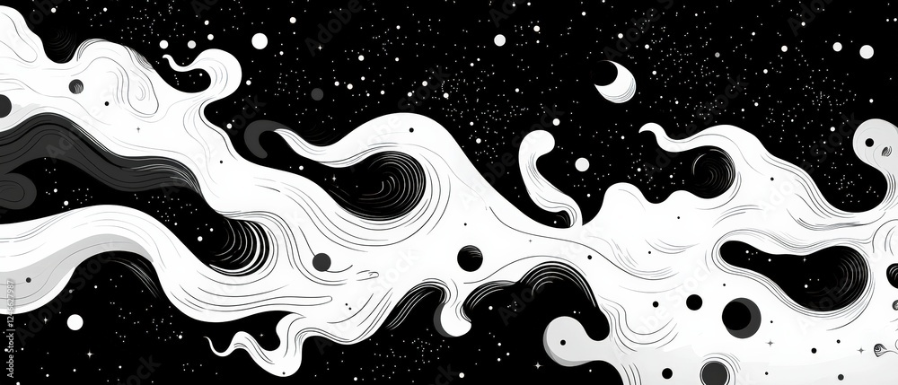 Wall mural abstract black and white background with swirling flames and various patterns for creative design pr