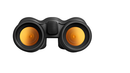  3D black binoculars with focus on the lenses on Transparent PNG format background. 