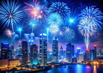 2025 New Year's Eve Fireworks Celebration: Blue Night Low Light Photography