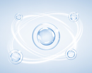 Transparent cosmetic fluid bubbles. Cosmetic oil, сollagen, serum or essence. Skincare product. Concept skin care cosmetics solution. Vector illustration