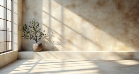 Minimalist interior with natural light soft shadows beige wall for abstract product presentation