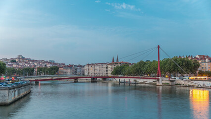 Hyperlapse of the Passerelle du Palais du Justice bridge over the Saone River in Lyon, transition...