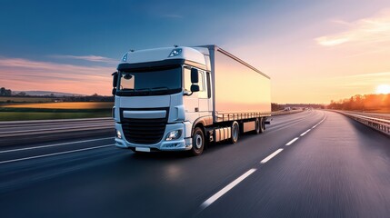 Modern Truck on Highway During Sunset