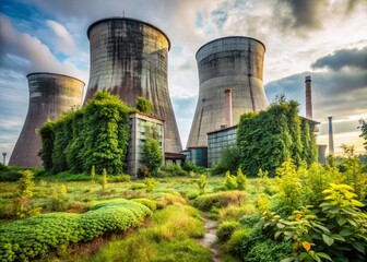 Obraz premium Abandoned Nuclear Power Plant, Industrial Decay, Urban Exploration Photography, White Background