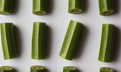 Sliced okra creating grid-like pattern with seed arrangement
