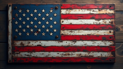 usa flag painted on old wooden plank background