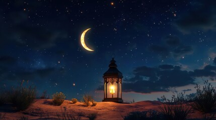 Fototapeta premium Mystical Lantern Under a Starry Night Sky