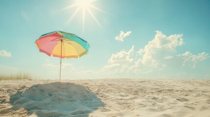 Colorful Beach Umbrella Under Bright Sunlight