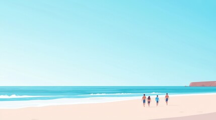Fototapeta premium People Enjoying a Leisurely Adventure on a Sunlit Beach in the USA Along the Beautiful Coastline