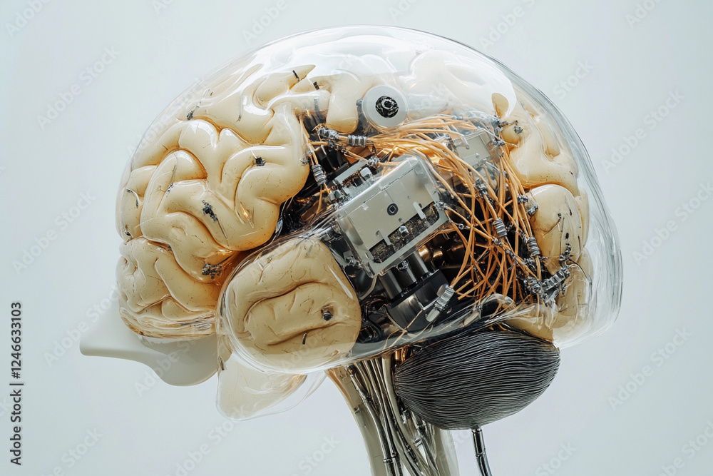 Fototapete futuristic brain design featuring circuit board elements merging technology with organic structure