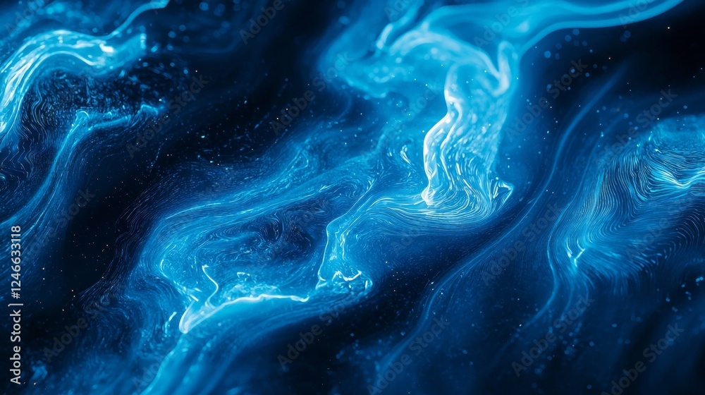 Poster captivating blue neon waves flow gracefully across a dark backdrop, creating a mesmerizing visual ex