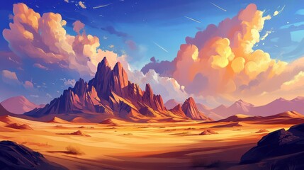 Naklejka premium Vibrant Desert Landscape Under a Colorful Sky