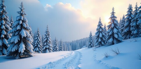 Snowy forest on Volosyanaya mountain with frosty air, forest, crisp