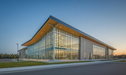 Fototapeta premium Modern glass building at sunset