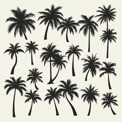 Collection of Black Silhouette Palm Trees vector art bundle design 