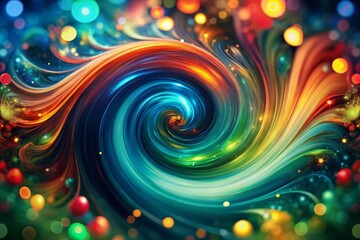 Fototapeta premium Abstract Colorful Swirl Background with Bokeh, vibrant swirling design, festive, bright, energy