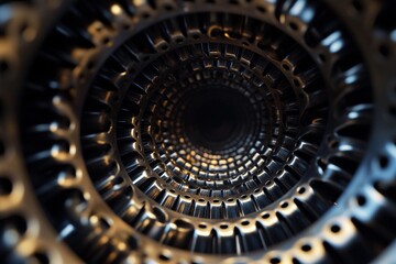 Fototapeta premium Spiral formation of metallic spikes creates an intriguing visual illusion in modern art installation