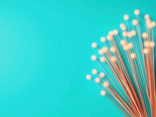 Elegant bundle of fiber optic strands glowing in a subtle, soft hue