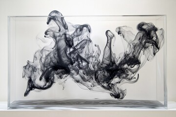 Elegant black smoke swirls create dynamic abstract patterns on a white background