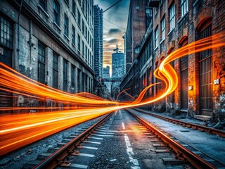 Fototapeta premium Abstract Orange Speed Wave Background with Dots - Urban Exploration Photography