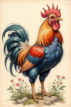 AI illustrazione di un bellissimo gallo 03