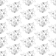 Lily flowers in doodle style. Seamless pattern. Vector illustration.
