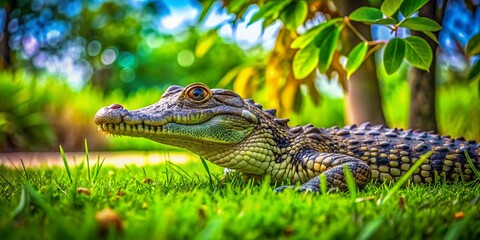 Naklejka premium Adorable Baby Alligator in Grassy Meadow Coloring Page Illustration