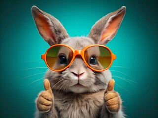 Adorable Bunny in Orange Sunglasses Thumbs Up - Playful Easter Stock Photo