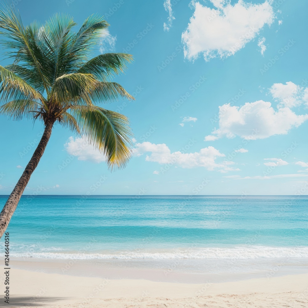 Aufkleber Explore a tranquil tropical beach with palm trees and crystal clear waters in a serene setting. Generative AI